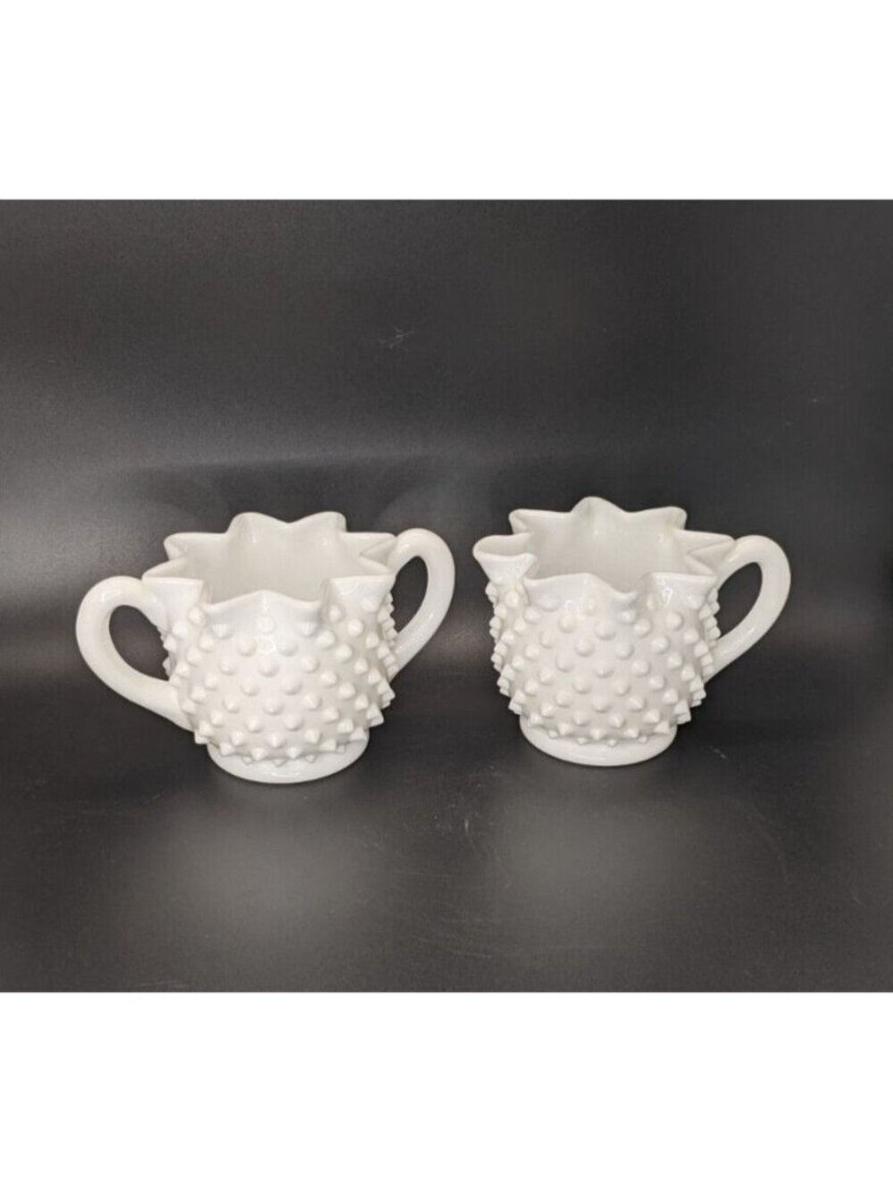 Fenton Sugar And Creamer Set Milk Glass Hobnail Crimped Star White Vintage